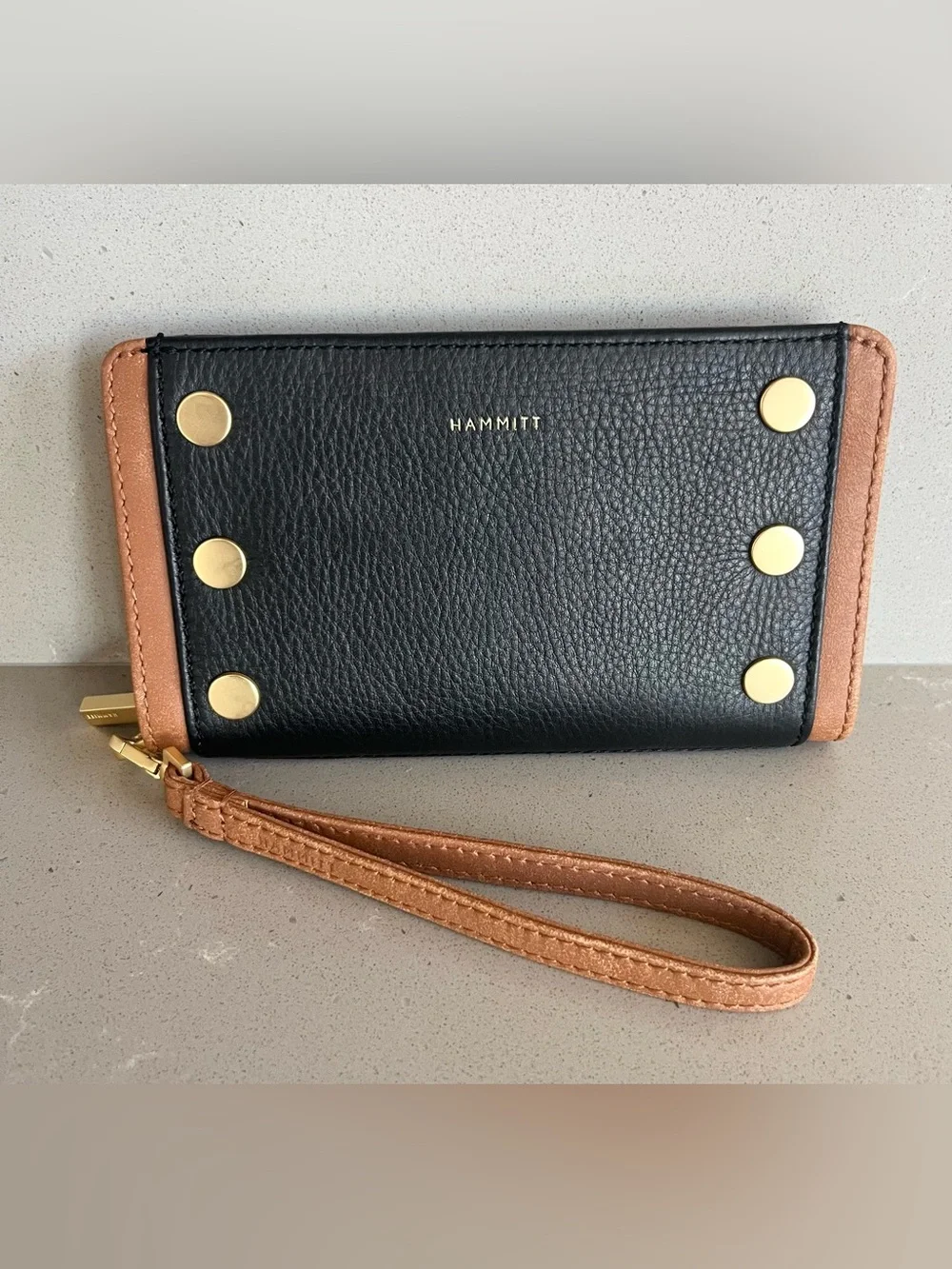Hammitt Bryant Contrast Trim Continental Wristlet Wallet North End Brushed Gold